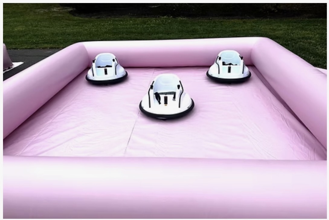 Pink Track & Bumper Cars soft play rental setup with equipment and decorations for events in Lexington Kentucky
