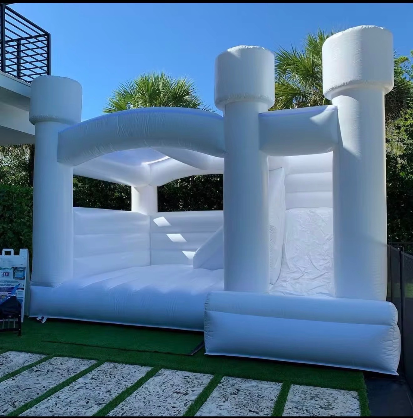 White Bounce House with Slide inflatable bounce house rental for events in Lexington Kentucky